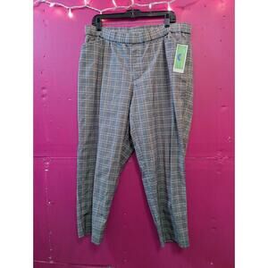 Lands Ends Plaid Stretch Pants 18W Midrise Pull On Elastic Waist